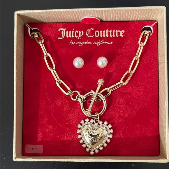 Juicy Couture Gold Heart Pendant Necklace and Earrings - Picture 1 of 3